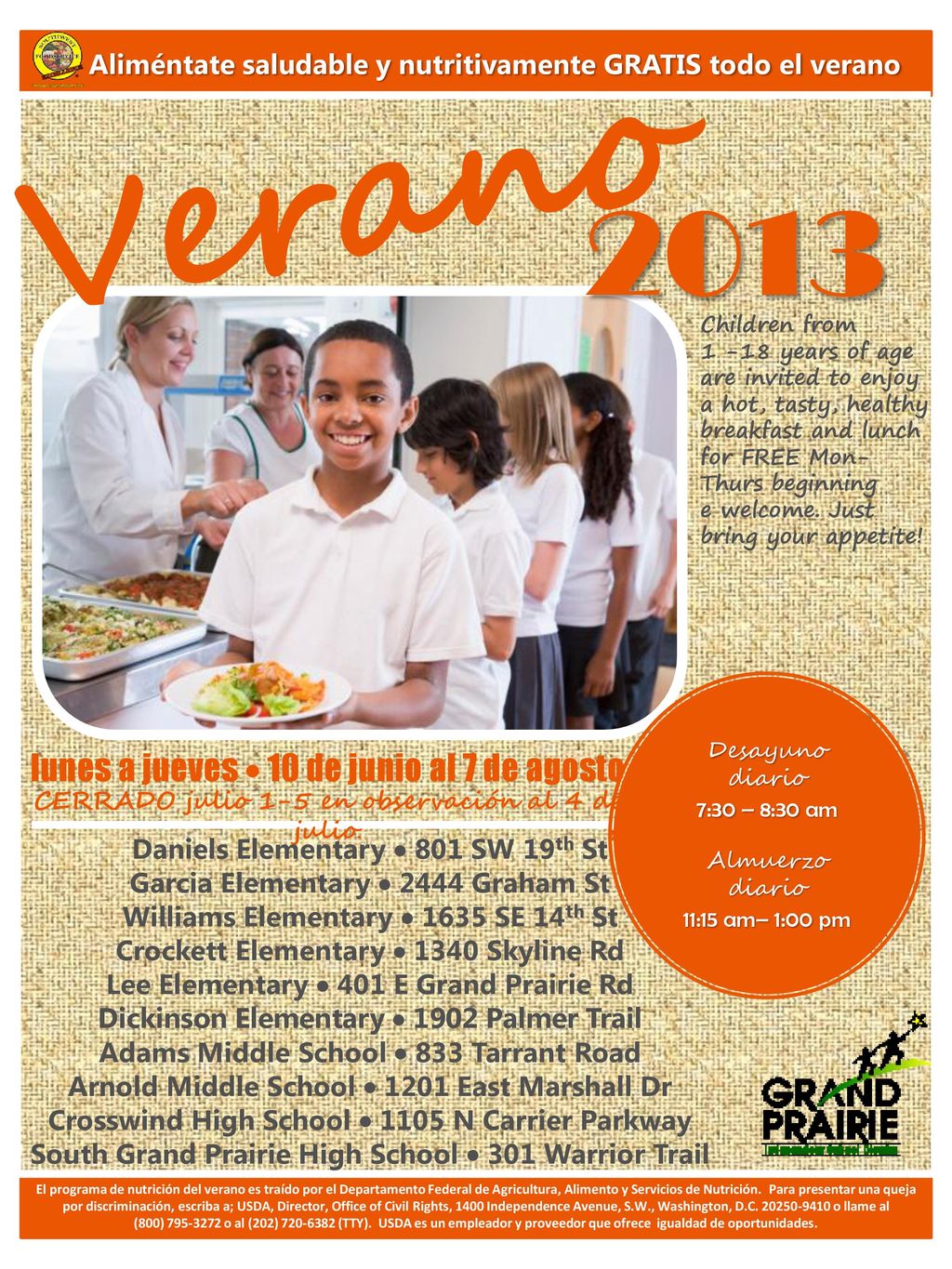 Verano 2013 lunes a jueves  10 de junio al 7 de agosto