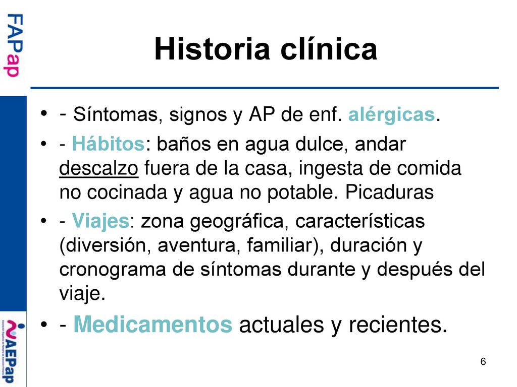 Historia clínica - Síntomas, signos y AP de enf. alérgicas.