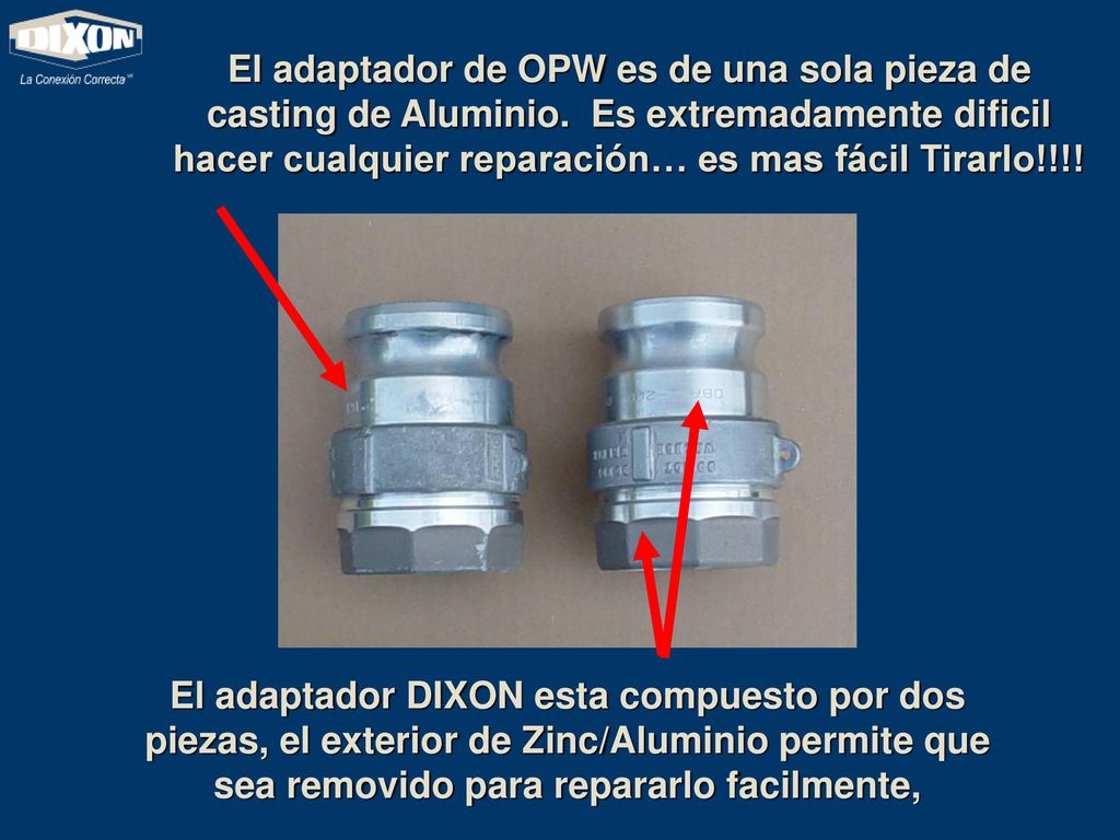 El adaptador de OPW es de una sola pieza de casting de Aluminio