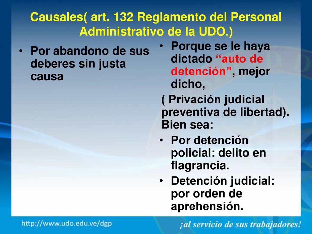 Causales( art. 132 Reglamento del Personal Administrativo de la UDO.)