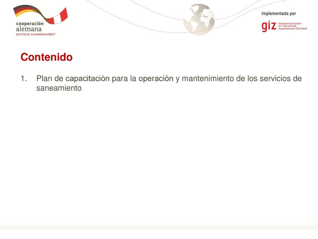Contenido Plan de capacitación para la operación y mantenimiento de los servicios de saneamiento