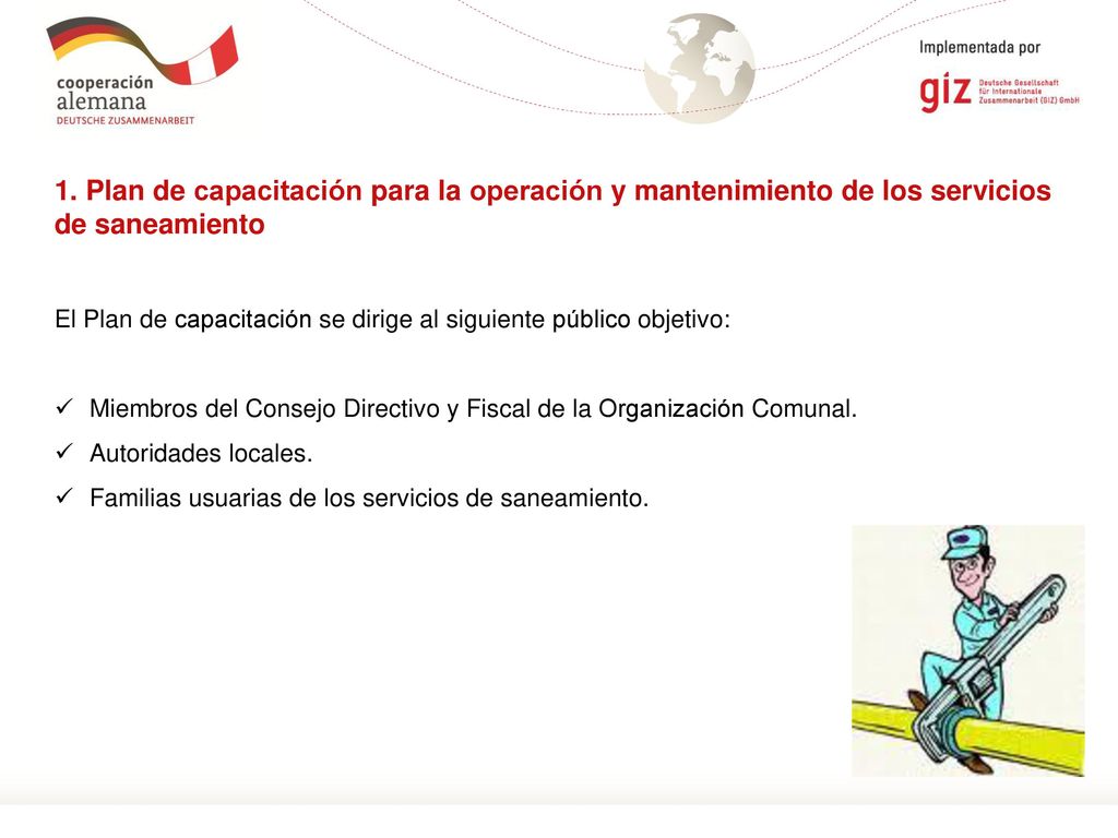 1. Plan de capacitación para la operación y mantenimiento de los servicios de saneamiento