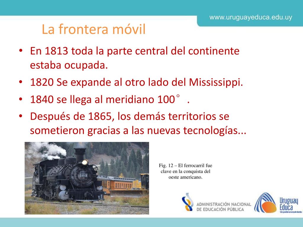 La frontera móvil En 1813 toda la parte central del continente estaba ocupada Se expande al otro lado del Mississippi.