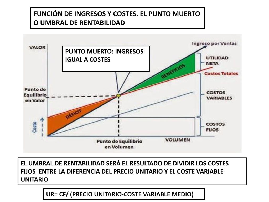 FUNCIÓN DE INGRESOS Y COSTES. EL PUNTO MUERTO O UMBRAL DE RENTABILIDAD