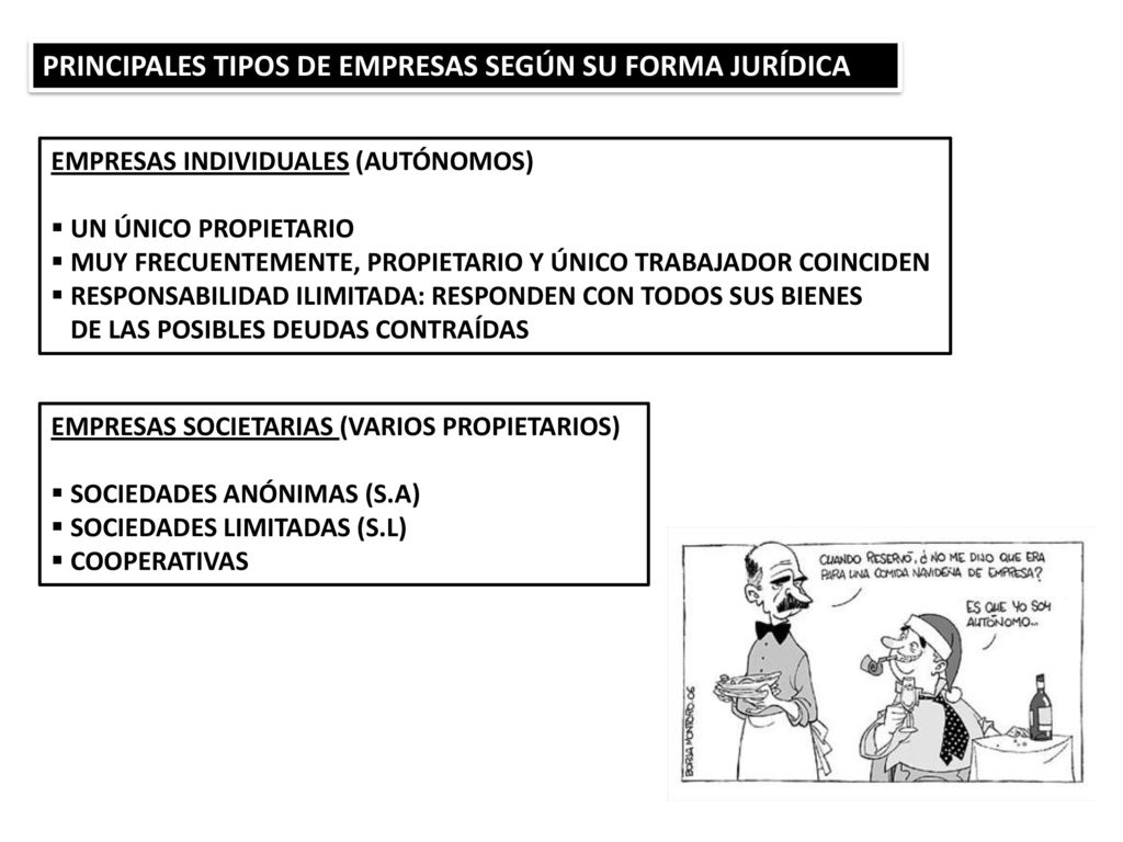 PRINCIPALES TIPOS DE EMPRESAS SEGÚN SU FORMA JURÍDICA