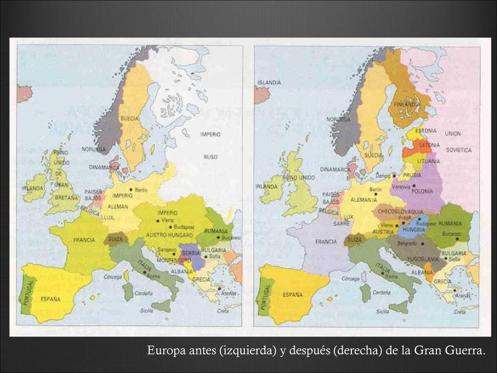 Europa antes (izquierda) y después (derecha) de la Gran Guerra.