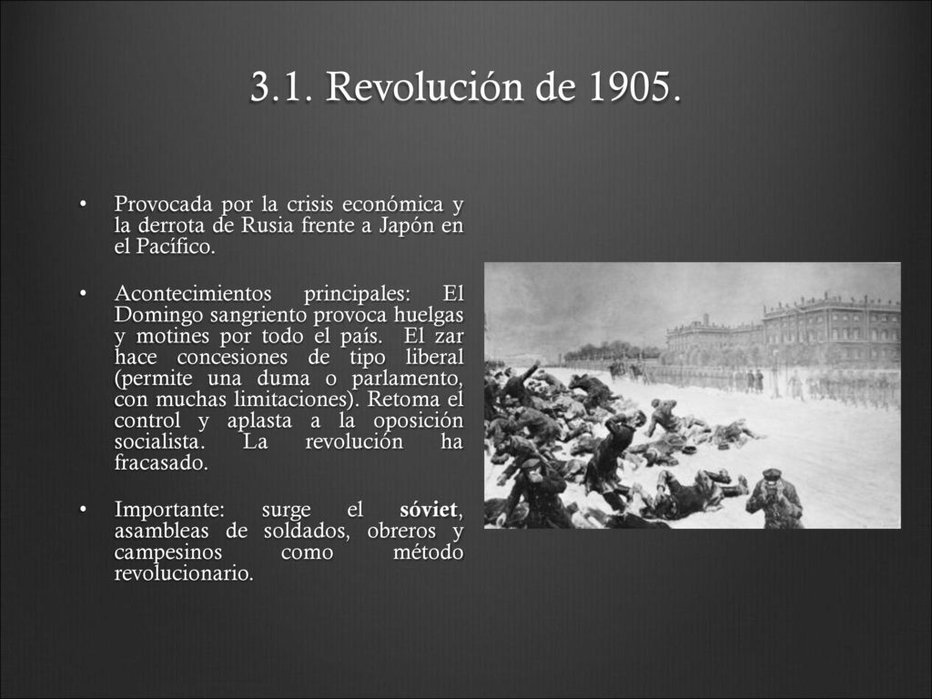 3.1. Revolución de Provocada por la crisis económica y la derrota de Rusia frente a Japón en el Pacífico.
