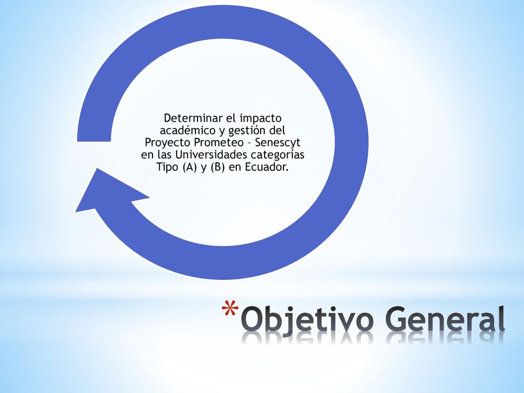Determinar el impacto académico y gestión del Proyecto Prometeo – Senescyt en las Universidades categorías Tipo (A) y (B) en Ecuador.