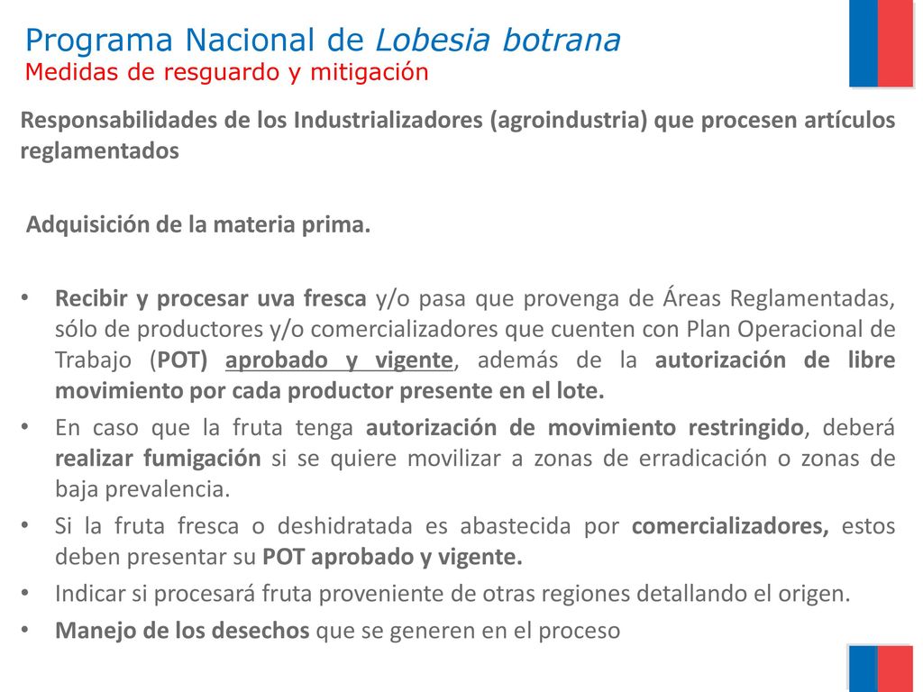 Programa Nacional de Lobesia botrana Medidas de resguardo y mitigación
