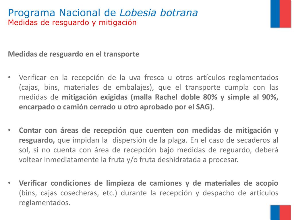 Programa Nacional de Lobesia botrana Medidas de resguardo y mitigación
