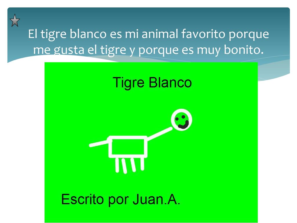 El tigre blanco es mi animal favorito porque me gusta el tigre y porque es muy bonito.