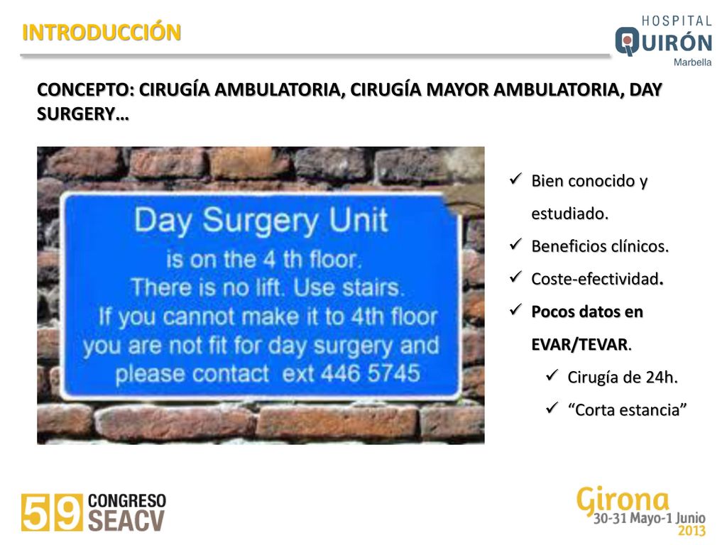 INTRODUCCIÓN CONCEPTO: CIRUGÍA AMBULATORIA, CIRUGÍA MAYOR AMBULATORIA, DAY SURGERY… Bien conocido y estudiado.