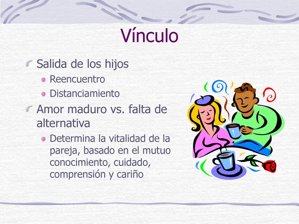 Vínculo Salida de los hijos Amor maduro vs. falta de alternativa
