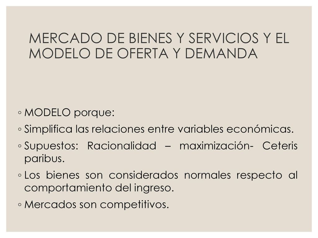 MERCADO DE BIENES Y SERVICIOS Y EL MODELO DE OFERTA Y DEMANDA
