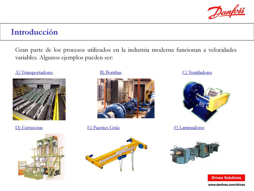 Introducción Gran parte de los procesos utilizados en la industria moderna funcionan a velocidades variables. Algunos ejemplos pueden ser: