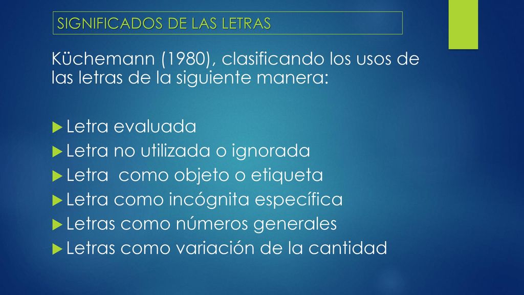 Letra no utilizada o ignorada Letra como objeto o etiqueta