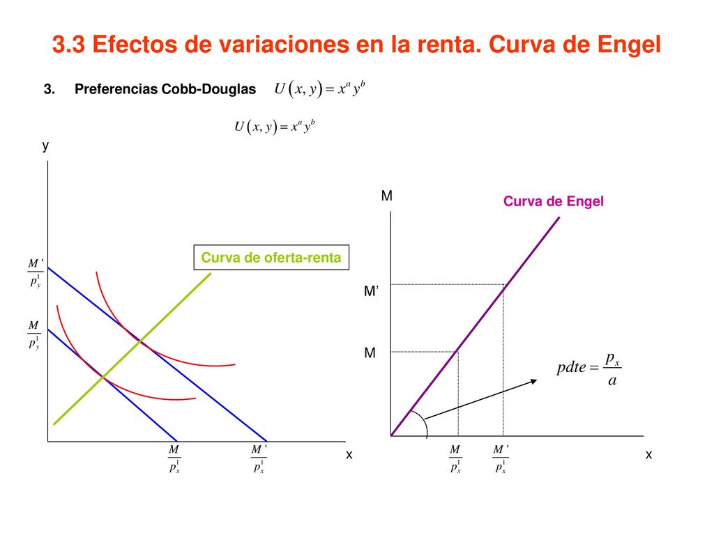 3.3 Efectos de variaciones en la renta. Curva de Engel