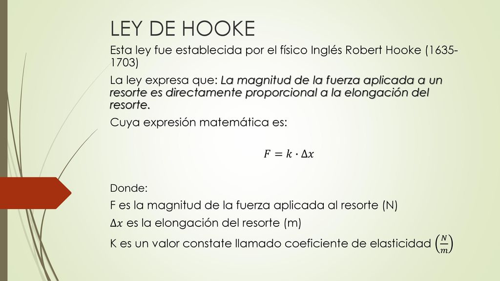 LEY DE HOOKE Esta ley fue establecida por el físico Inglés Robert Hooke ( )