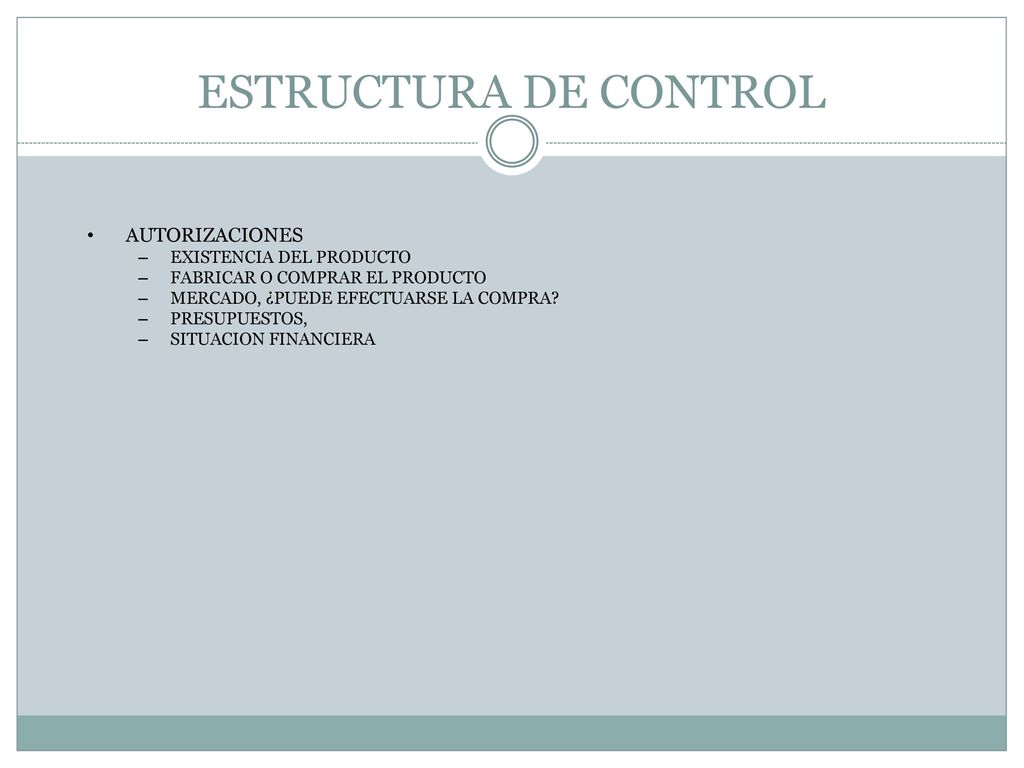 ESTRUCTURA DE CONTROL AUTORIZACIONES EXISTENCIA DEL PRODUCTO