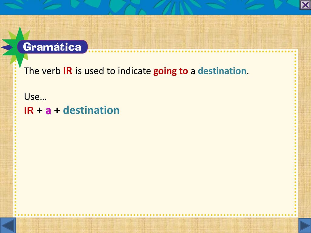 The verb ir is used to indicate going to a destination.