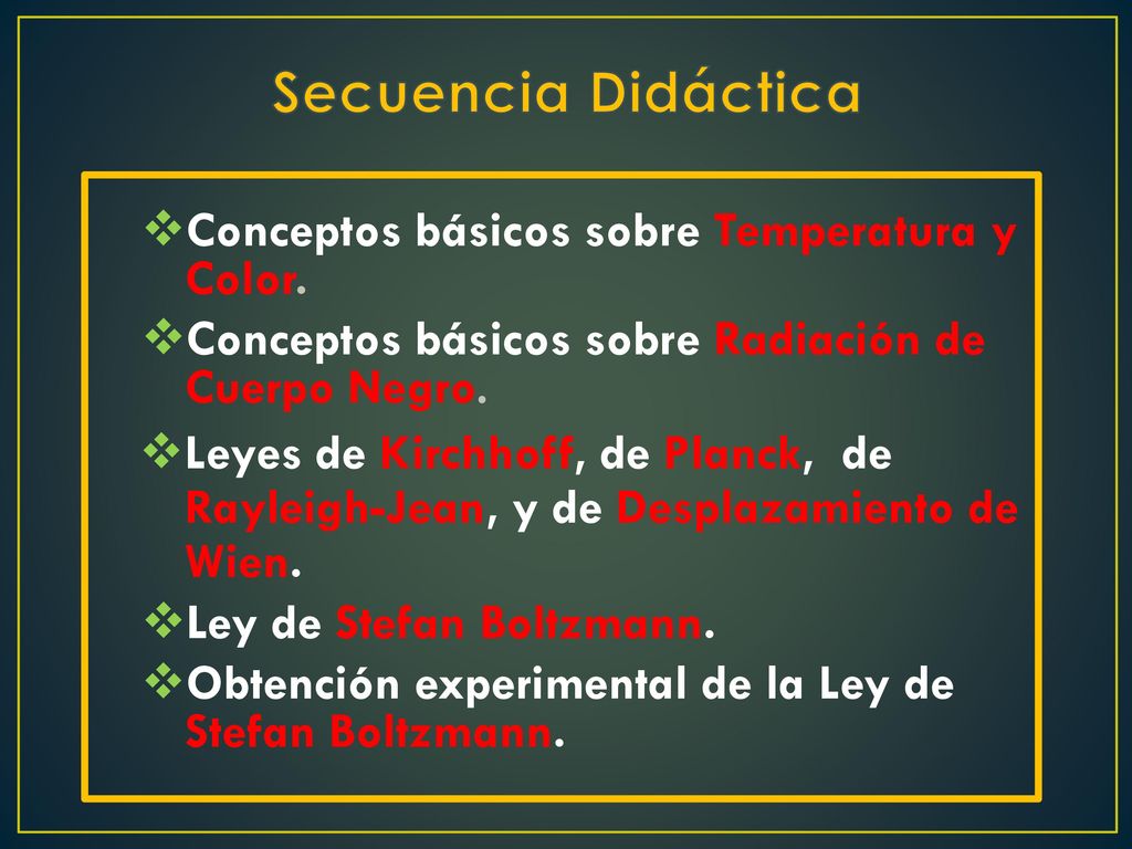 Secuencia Didáctica Conceptos básicos sobre Temperatura y Color.