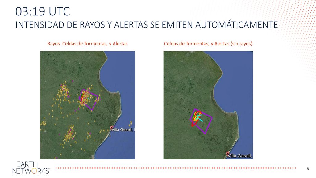 03:19 UTC Intensidad de Rayos y alertas se emiten automáticamente