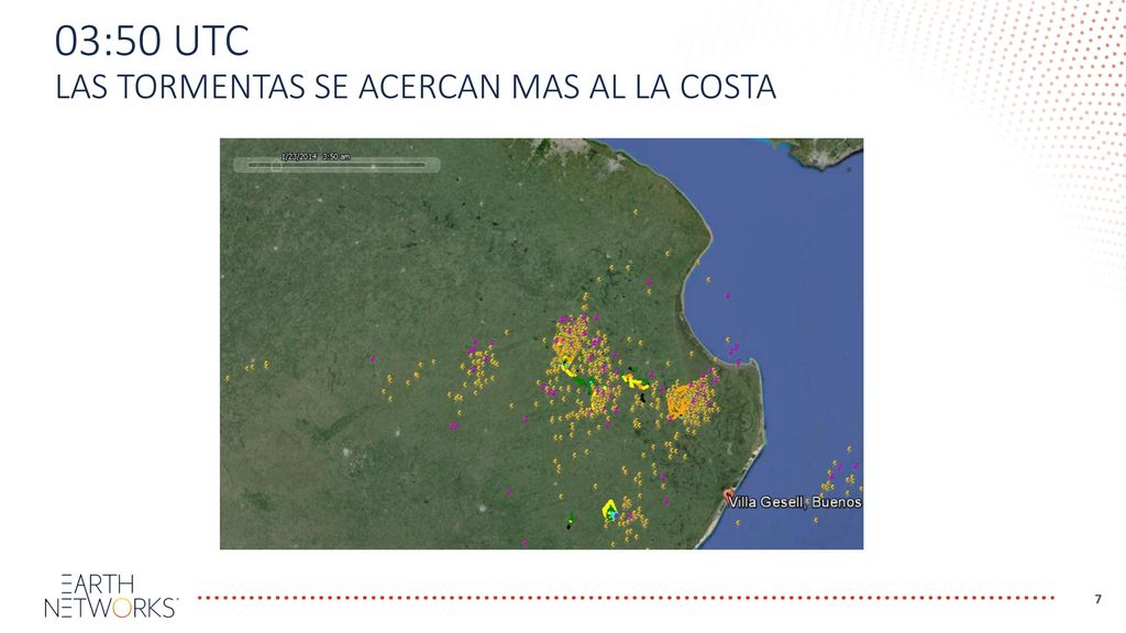 03:50 UTC Las tormentas se acercan mas al la costa