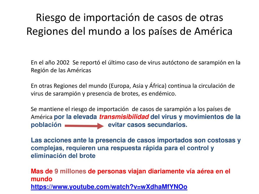 Riesgo de importación de casos de otras Regiones del mundo a los países de América