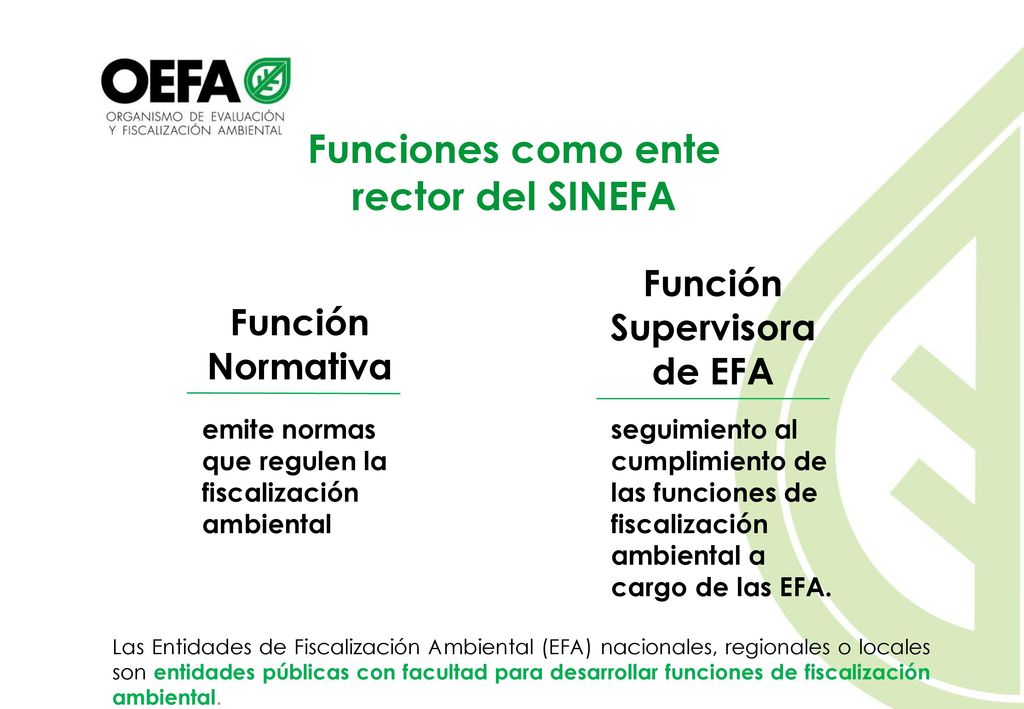 Funciones como ente rector del SINEFA Función Supervisora de EFA