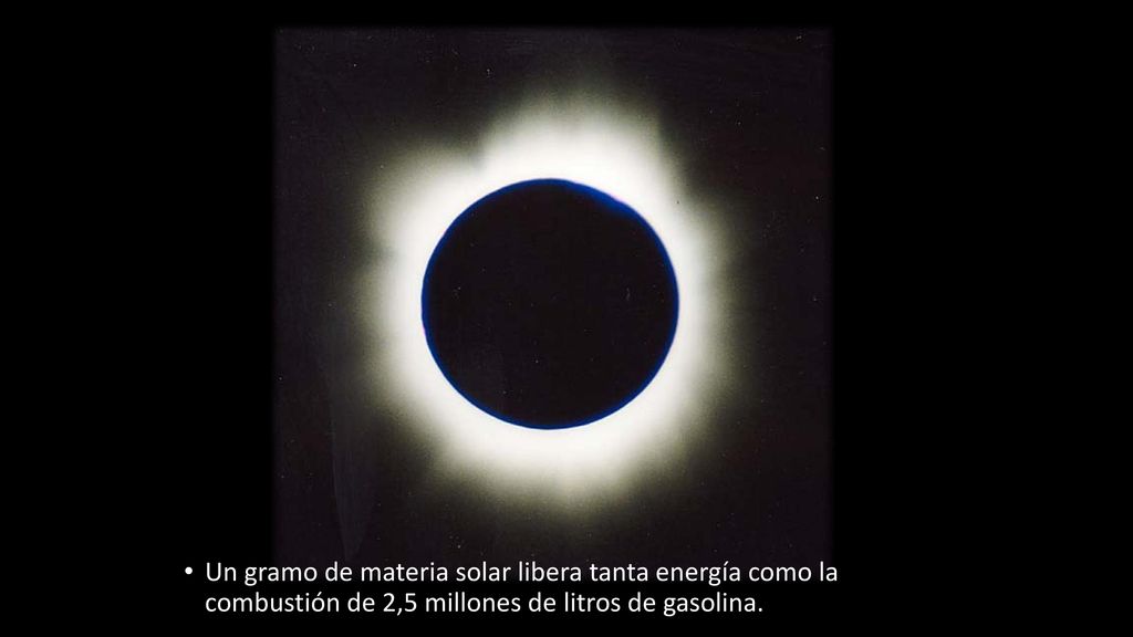 Un gramo de materia solar libera tanta energía como la combustión de 2,5 millones de litros de gasolina.