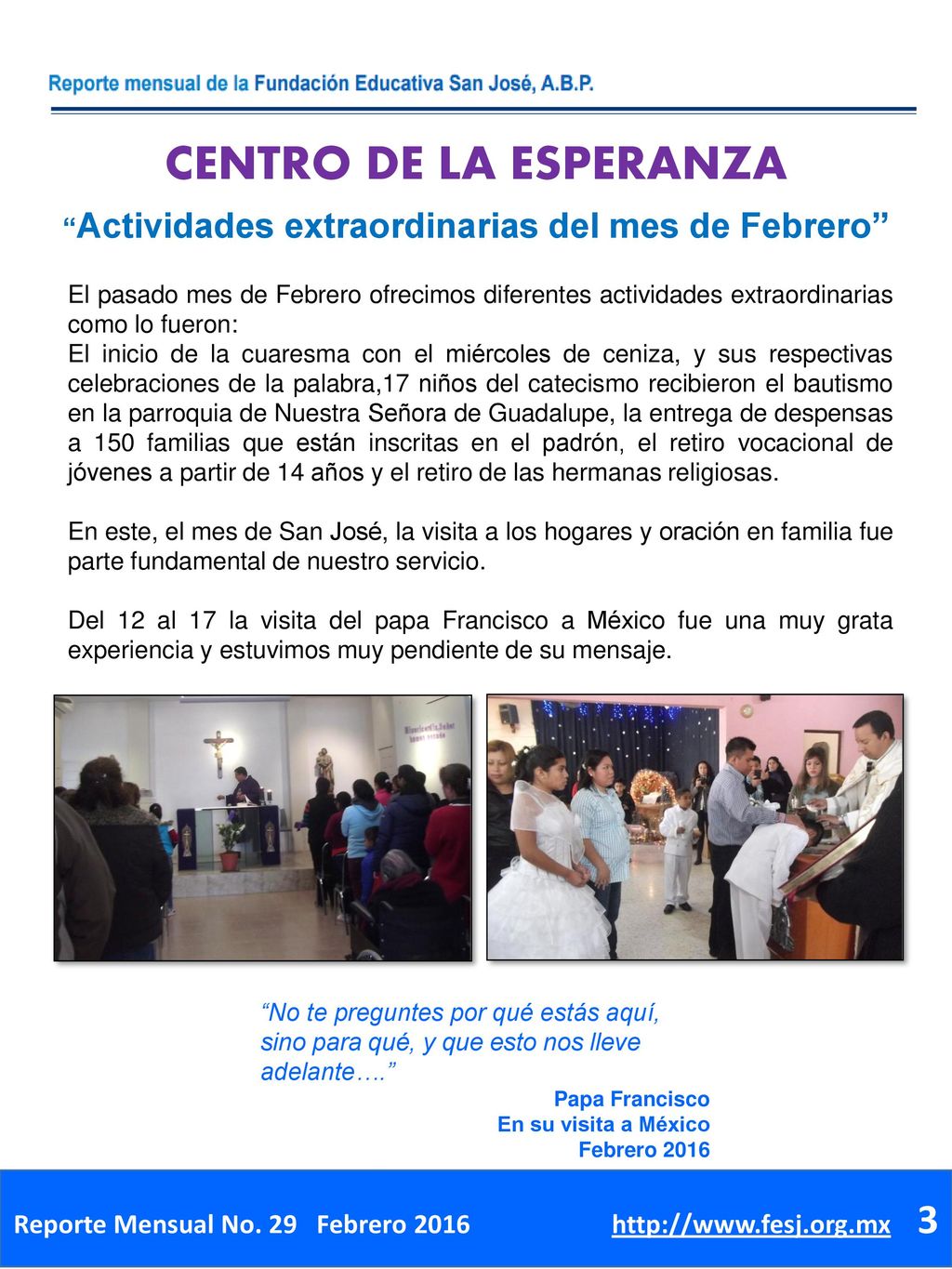 CENTRO DE LA ESPERANZA Actividades extraordinarias del mes de Febrero