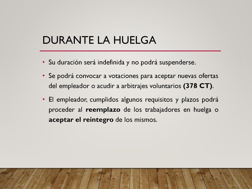 Durante la huelga Su duración será indefinida y no podrá suspenderse.