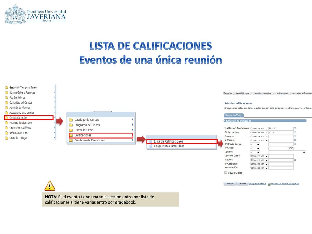 LISTA DE CALIFICACIONES Eventos de una única reunión