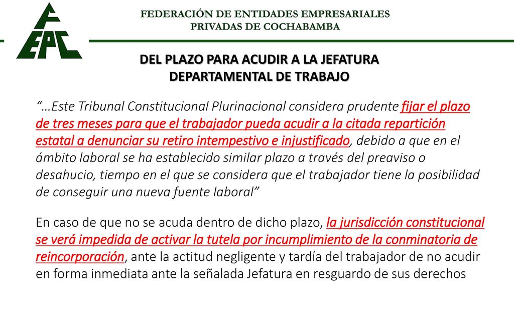 DEL PLAZO PARA ACUDIR A LA JEFATURA DEPARTAMENTAL DE TRABAJO