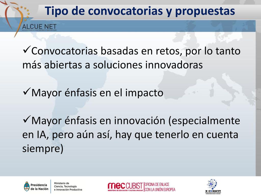 Tipo de convocatorias y propuestas