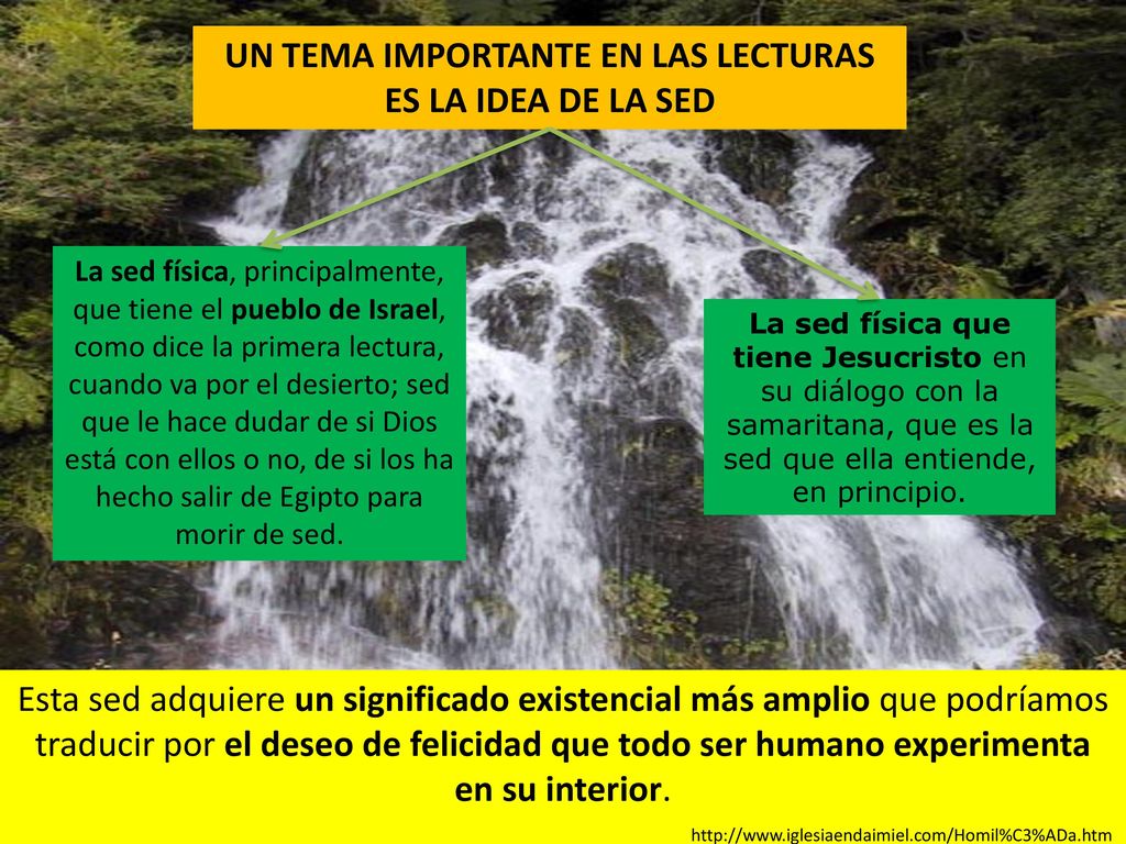 UN TEMA IMPORTANTE EN LAS LECTURAS ES LA IDEA DE LA SED