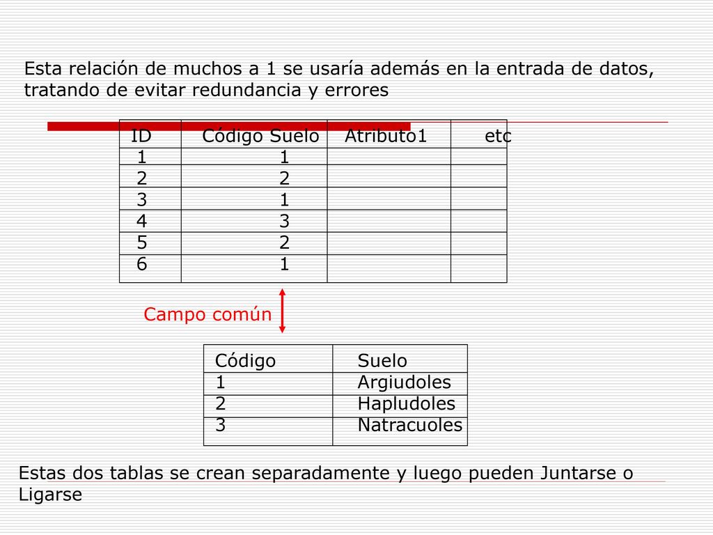 Esta relación de muchos a 1 se usaría además en la entrada de datos,