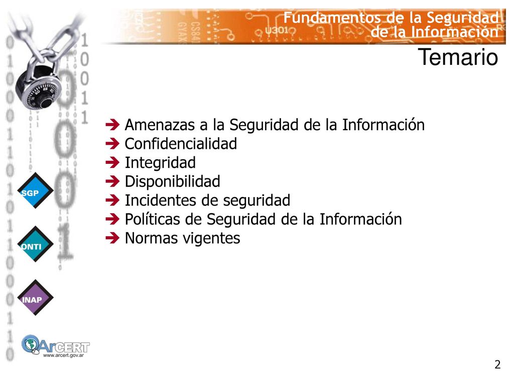 Temario Amenazas a la Seguridad de la Información Confidencialidad