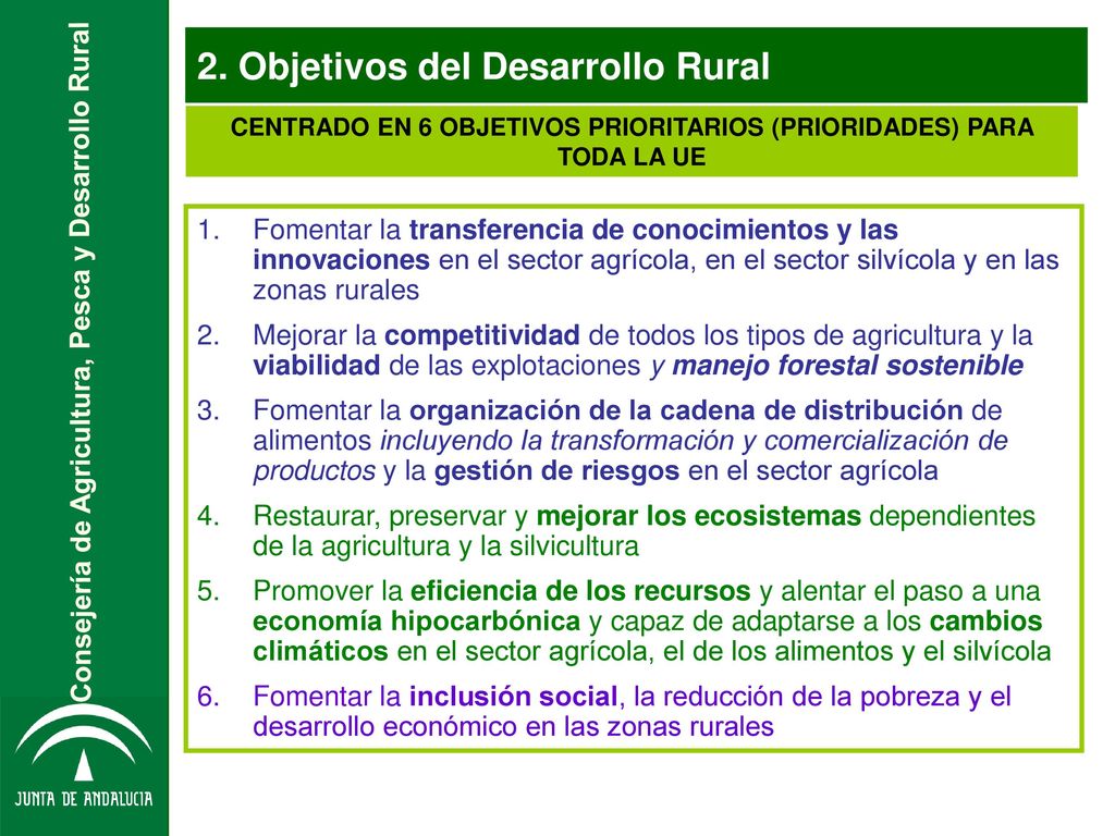 CENTRADO EN 6 OBJETIVOS PRIORITARIOS (PRIORIDADES) PARA TODA LA UE