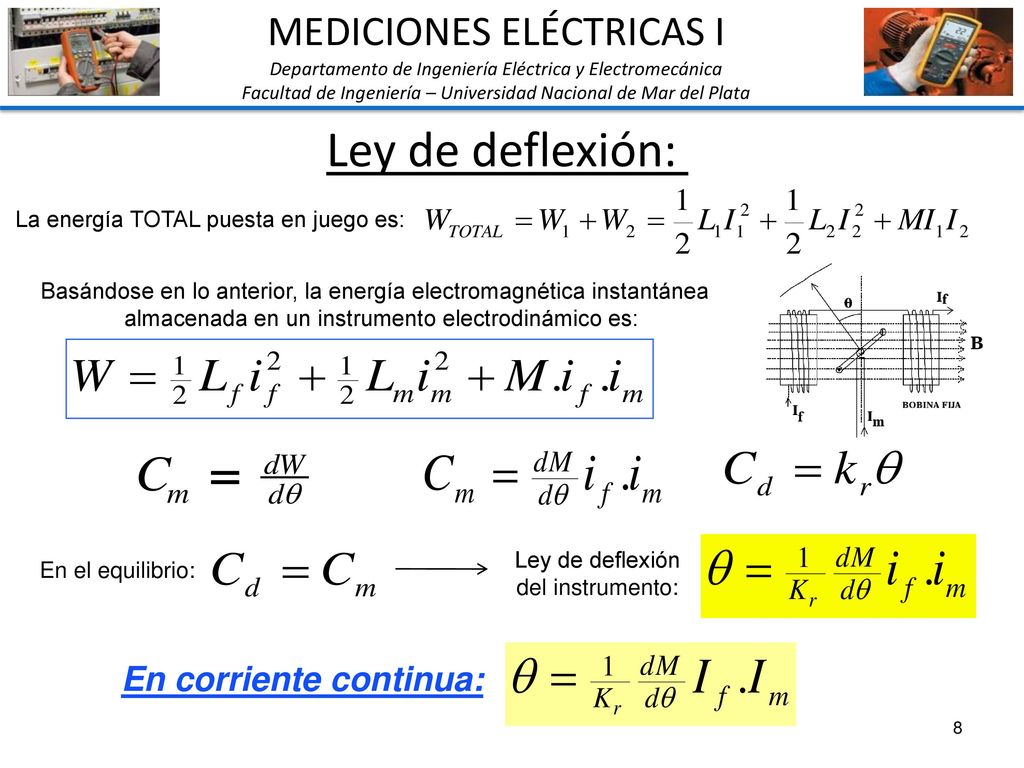 Ley de deflexión: MEDICIONES ELÉCTRICAS I En corriente continua: