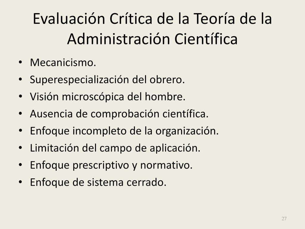 Evaluación Crítica de la Teoría de la Administración Científica