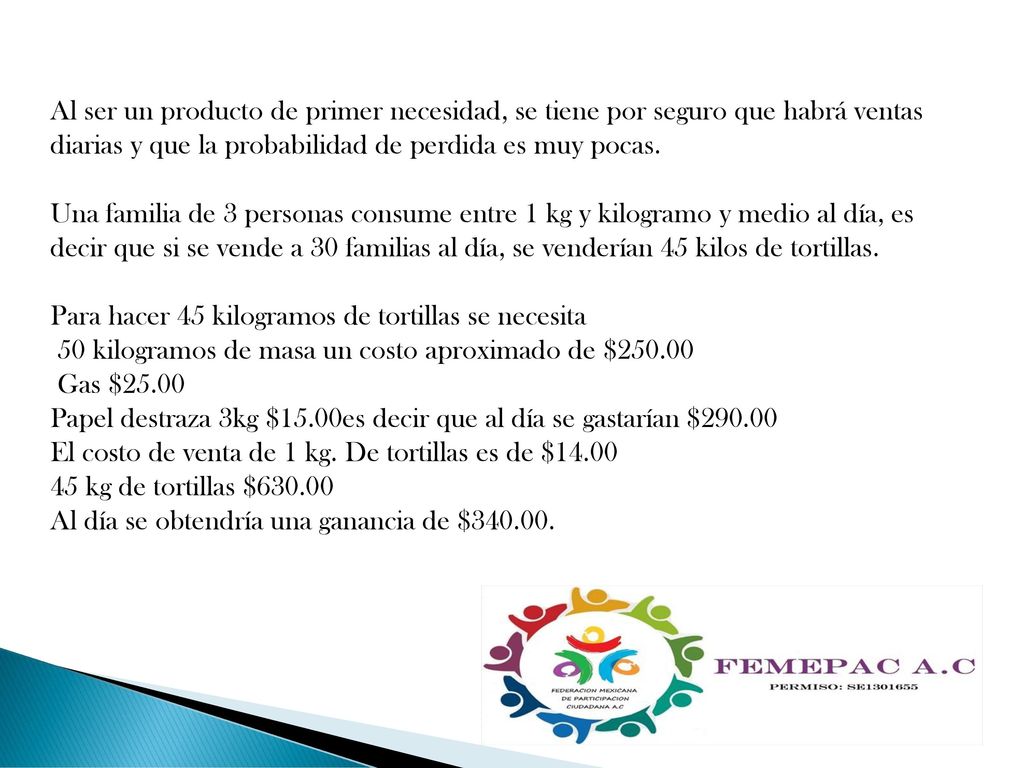 Al ser un producto de primer necesidad, se tiene por seguro que habrá ventas diarias y que la probabilidad de perdida es muy pocas.