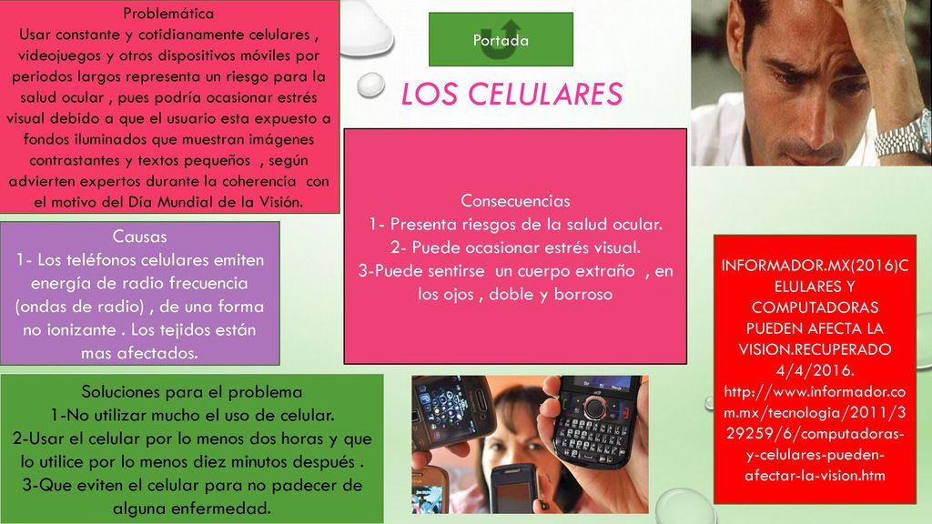 LOS CELULARES Consecuencias 1- Presenta riesgos de la salud ocular.