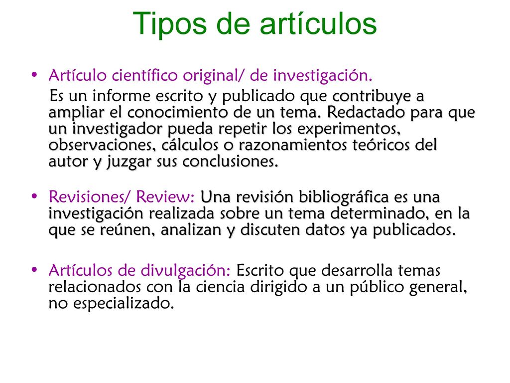 Tipos de artículos Artículo científico original/ de investigación.