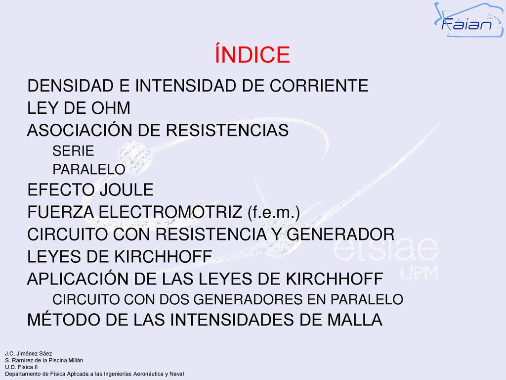 ÍNDICE DENSIDAD E INTENSIDAD DE CORRIENTE LEY DE OHM