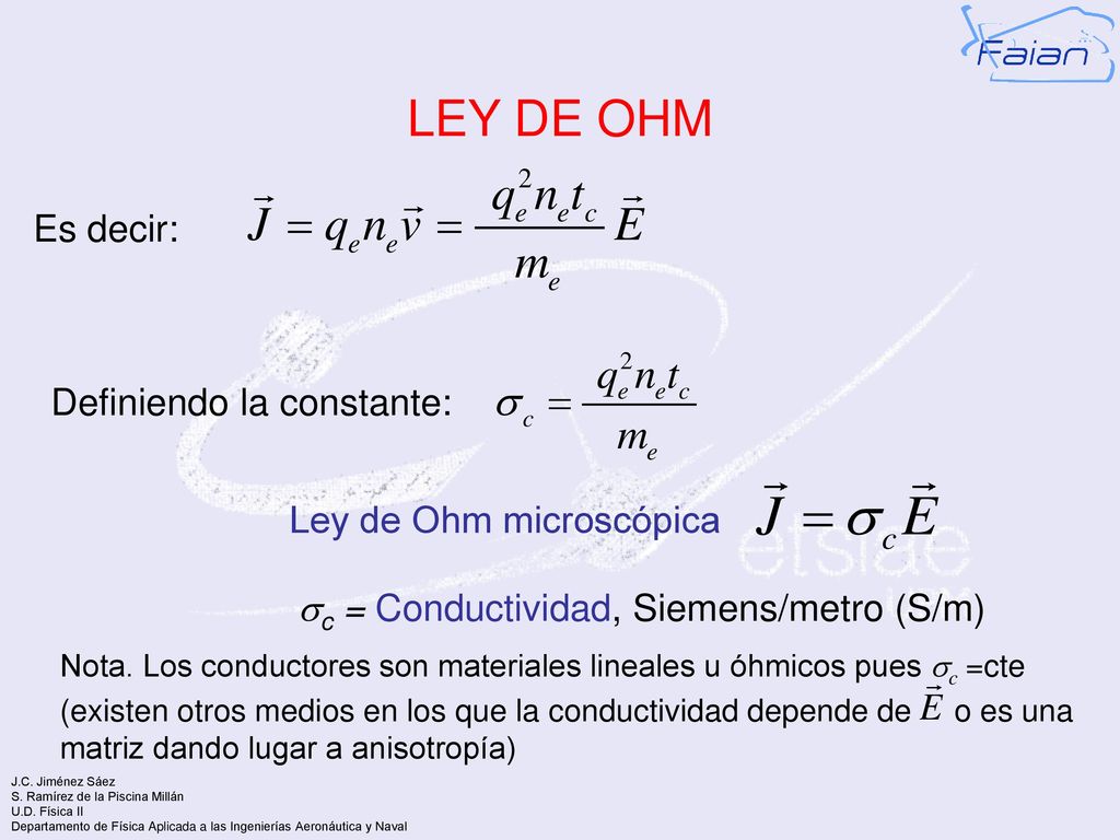 LEY DE OHM Es decir: Definiendo la constante: Ley de Ohm microscópica