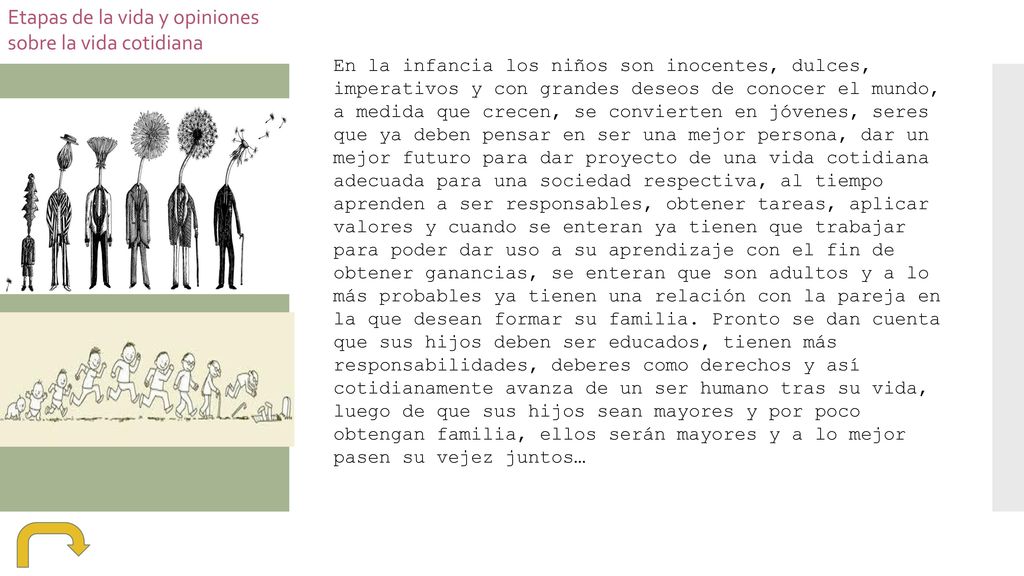 Etapas de la vida y opiniones sobre la vida cotidiana