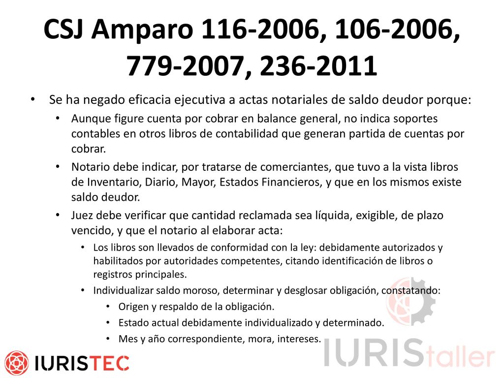 CSJ Amparo , , , Se ha negado eficacia ejecutiva a actas notariales de saldo deudor porque: