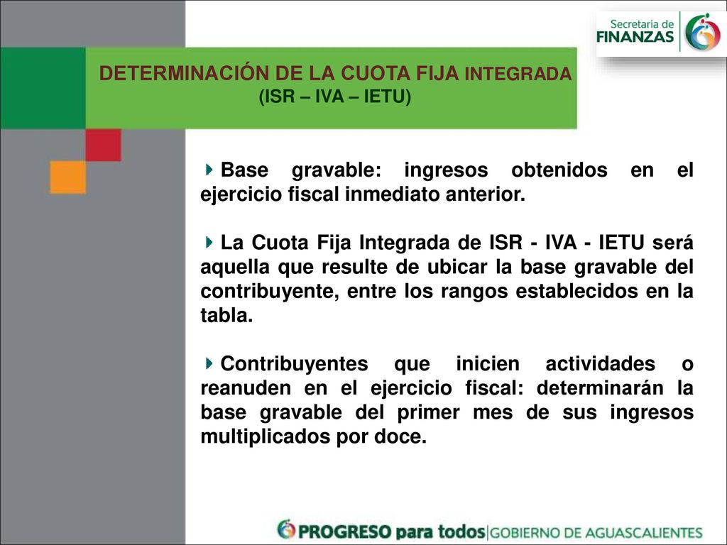 DETERMINACIÓN DE LA CUOTA FIJA INTEGRADA (ISR – IVA – IETU)