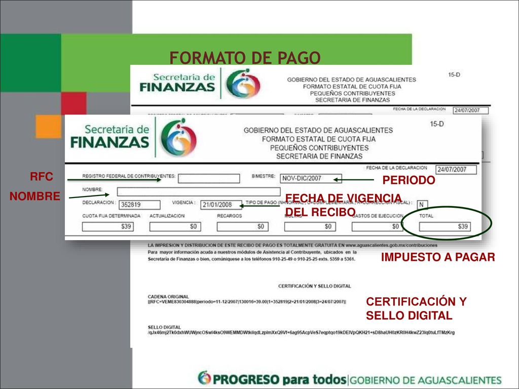 FORMATO DE PAGO RFC PERIODO NOMBRE FECHA DE VIGENCIA DEL RECIBO